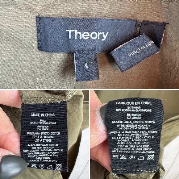 Theory Military Green Laela Cotton Mini Shirt Dress Drawstring Waist Size 4 - Picture 8 of 15